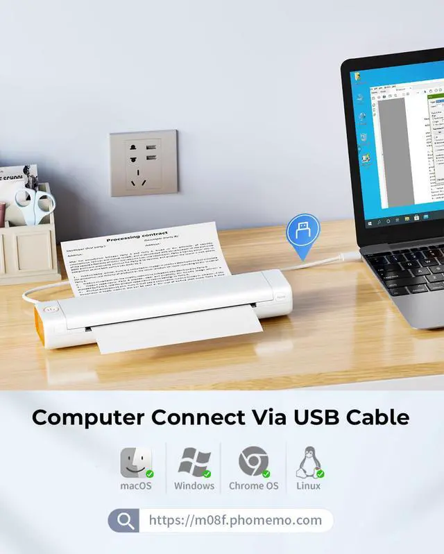 Alt view image 4 of 7 - Portable Printers Wireless for Travel, M08F Thermal Bluetooth Printer Support for 8.5"x11" US Letter, Inkless Printer Compatible with iOS, Android,White,1 Printer + 10 Sheets of Thermal Paper