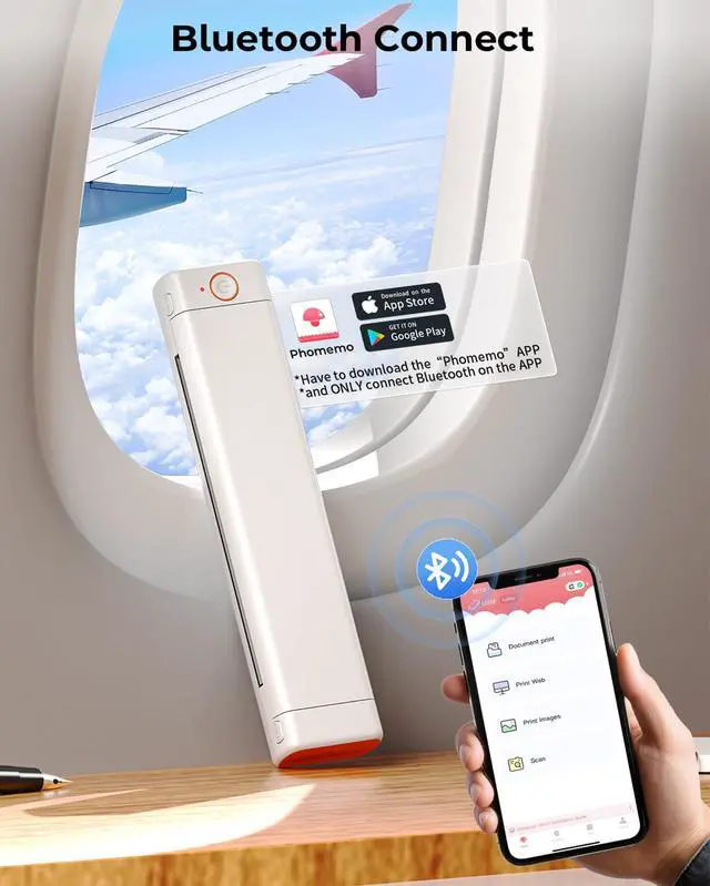 Alt view image 3 of 7 - Portable Printers Wireless for Travel, M08F Thermal Bluetooth Printer Support for 8.5"x11" US Letter, Inkless Printer Compatible with iOS, Android,White,1 Printer + 10 Sheets of Thermal Paper