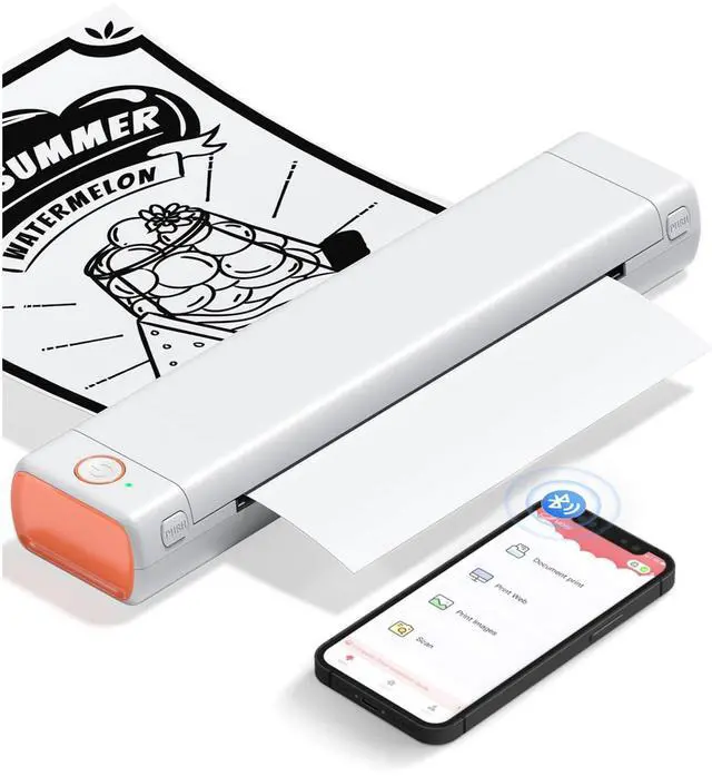 Main image of Portable Printers Wireless for Travel, M08F Thermal Bluetooth Printer Support for 8.5"x11" US Letter, Inkless Printer Compatible with iOS, Android,White,1 Printer + 10 Sheets of Thermal Paper