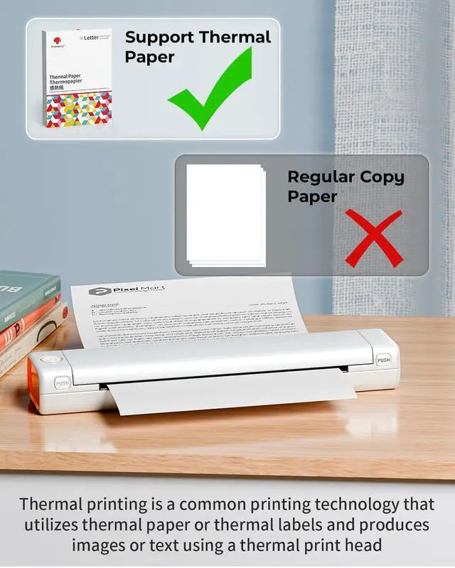 Alt view image 6 of 7 - Portable Printers Wireless for Travel, M08F Thermal Bluetooth Printer Support for 8.5"x11" US Letter, Inkless Printer Compatible with iOS, Android,White,1 Printer + 10 Sheets of Thermal Paper