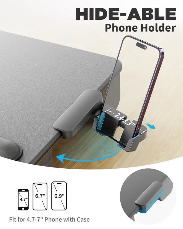 Alt view image 3 of 7 - Lap Desk with Cushion, Computer Laptop Stand, Lap Laptop Table, Built-in Drawer Storage, Phone Holder, Wrist Pad