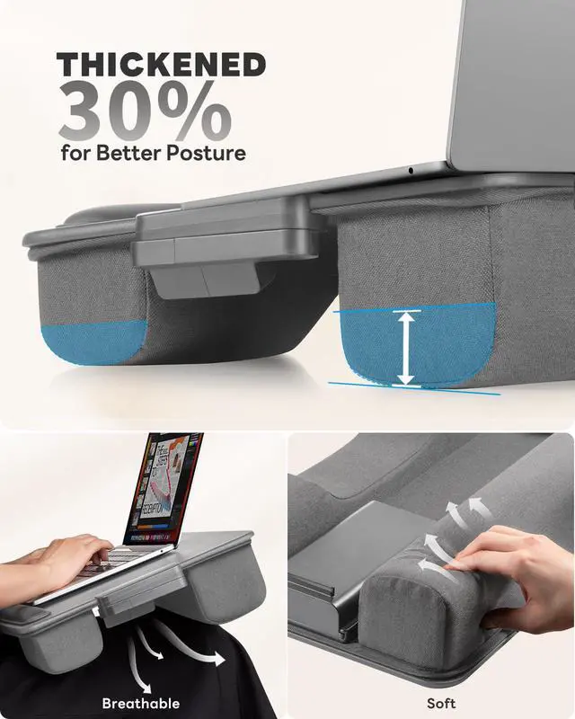Alt view image 5 of 7 - Lap Desk with Cushion, Computer Laptop Stand, Lap Laptop Table, Built-in Drawer Storage, Phone Holder, Wrist Pad