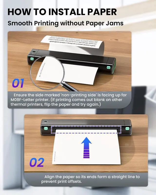 Alt view image 7 of 7 - Thermal Printer Paper 8.5" x 11" Compatible with M08F-Letter, A285M, M832, M832D, M834 Inkless Portable Printer, Advanced Thermal Printing, Thermal Paper 8.5" x 11", 500 pcs