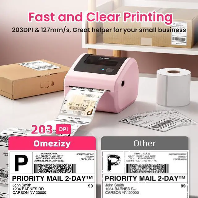 Alt view image 7 of 7 - Bluetooth Thermal Label Printer with Built-in Label Compartment | D450BT 4x6 Pink Shipping Label Printer for Small Business, Shipping Packages, Office, Home, Compatible with USPS, Tiktok