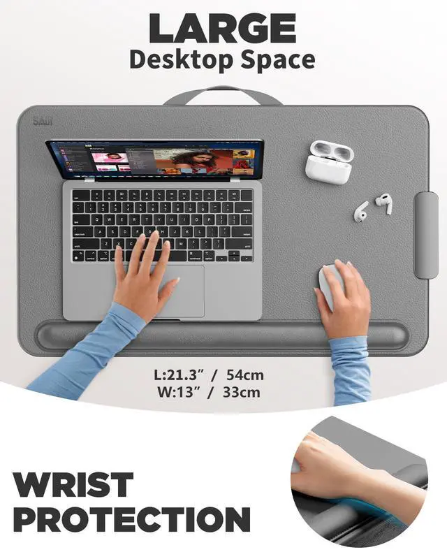 Alt view image 2 of 7 - Lap Desk with Cushion, Computer Laptop Stand, Lap Laptop Table, Built-in Drawer Storage, Phone Holder, Wrist Pad