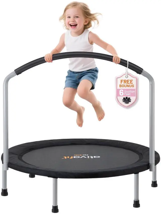 Main image of 36inch Elastic Band Big Handle Toddler Trampoline for Kids Ages 2-6 Indoor Outdoor Mini Trampoline with Safety Padded Cover Fun for Kids
