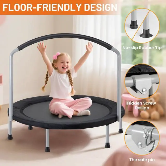 Alt view image 3 of 7 - 36inch Elastic Band Big Handle Toddler Trampoline for Kids Ages 2-6 Indoor Outdoor Mini Trampoline with Safety Padded Cover Fun for Kids
