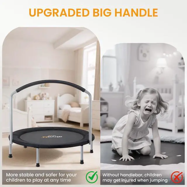 Alt view image 5 of 7 - 36inch Elastic Band Big Handle Toddler Trampoline for Kids Ages 2-6 Indoor Outdoor Mini Trampoline with Safety Padded Cover Fun for Kids