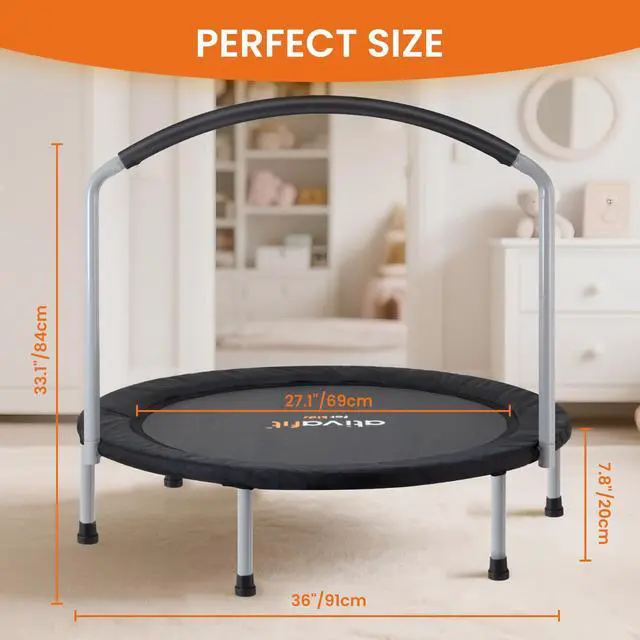 Alt view image 6 of 7 - 36inch Elastic Band Big Handle Toddler Trampoline for Kids Ages 2-6 Indoor Outdoor Mini Trampoline with Safety Padded Cover Fun for Kids