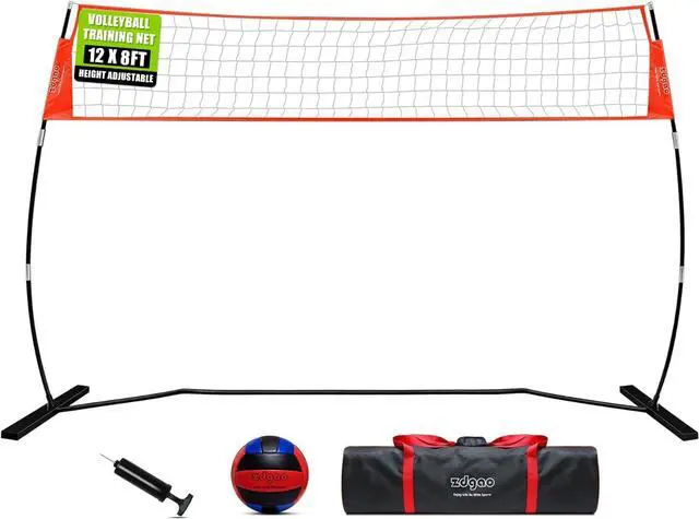 Main image of 12FT/18FT Portable Volleyball Net with Height Adjustable Poles System | Indoor & Outdoor Freestanding Practice Net, PU Volleyball, Carry Bag for Backyard, Beach, All Ages Training, Hitting