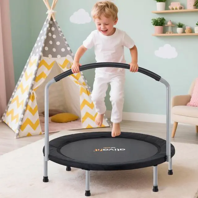 Alt view image 7 of 7 - 36inch Elastic Band Big Handle Toddler Trampoline for Kids Ages 2-6 Indoor Outdoor Mini Trampoline with Safety Padded Cover Fun for Kids