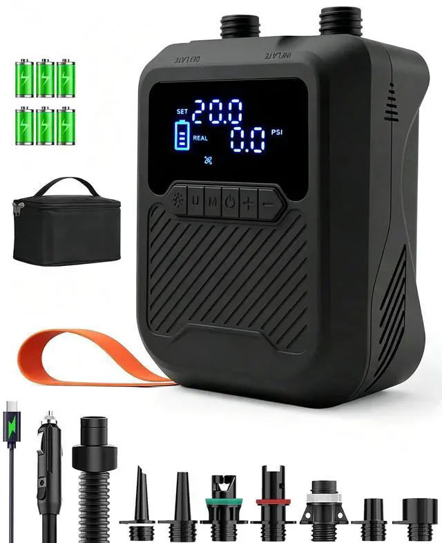 Main image of Electric Paddle Board Pump Portable, 20PSI High Pressure SUP Air Pump with Intelligent Dual Stage Inflation, Deflation & Auto-Off Function, Rechargeable Battery & 120W 12V DC Inflator for Kayak Boat