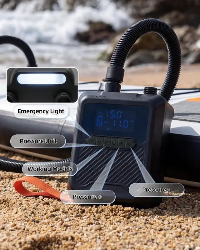 Alt view image 5 of 7 - Electric Paddle Board Pump Portable, 20PSI High Pressure SUP Air Pump with Intelligent Dual Stage Inflation, Deflation & Auto-Off Function, Rechargeable Battery & 120W 12V DC Inflator for Kayak Boat
