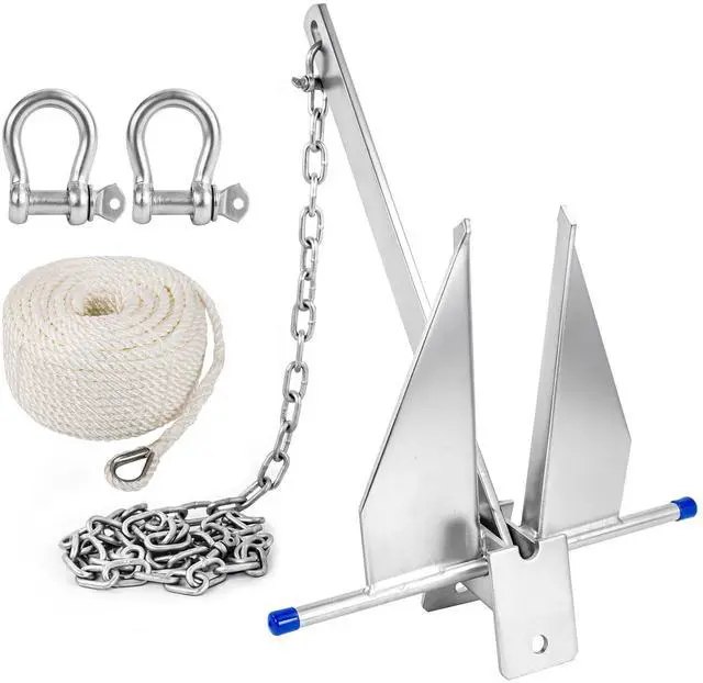 Main image of 5/8.5/10/13 lb Heavy Duty Galvanized Fluke Boat Anchor Kit with Chain, Rope & Shackles for Pontoon, Dinghy, Day Cruising, Bass & Fishing Boats up to 8-16/12-22/16-26/20-32 ft