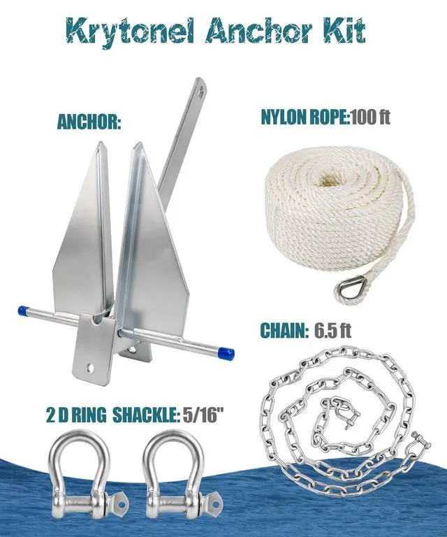 Alt view image 5 of 7 - 5/8.5/10/13 lb Heavy Duty Galvanized Fluke Boat Anchor Kit with Chain, Rope & Shackles for Pontoon, Dinghy, Day Cruising, Bass & Fishing Boats up to 8-16/12-22/16-26/20-32 ft