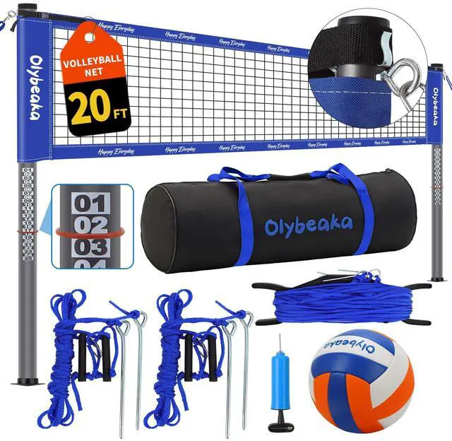 Main image of 20ft / 32ft Portable Outdoor Volleyball Net Set for Backyard Beach Grass with Heavy Duty 1.25" Adjustable Poles, 28-Ply PE Net, PU Volleyball & Pump, Large Storage Bag