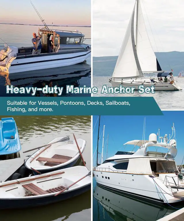 Alt view image 7 of 7 - 5/8.5/10/13 lb Heavy Duty Galvanized Fluke Boat Anchor Kit with Chain, Rope & Shackles for Pontoon, Dinghy, Day Cruising, Bass & Fishing Boats up to 8-16/12-22/16-26/20-32 ft