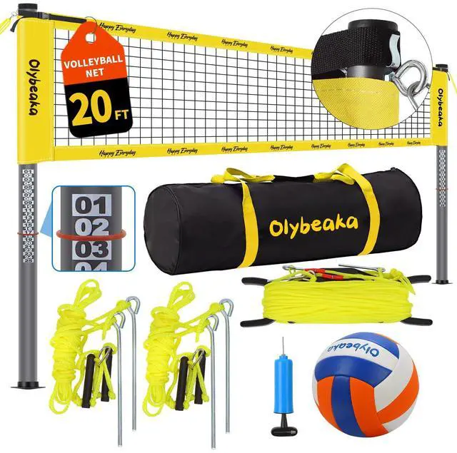 Main image of 20ft / 32ft Portable Outdoor Volleyball Net Set for Backyard Beach Grass with Heavy Duty 1.25" Adjustable Poles, 28-Ply PE Net, PU Volleyball & Pump, Large Storage Bag