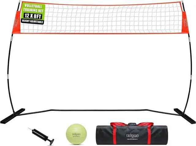 Main image of 12FT/18FT Portable Volleyball Net with Height Adjustable Poles System | Indoor & Outdoor Freestanding Practice Net, PU Volleyball, Carry Bag for Backyard, Beach, All Ages Training, Hitting