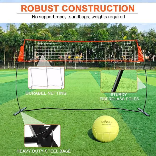 Alt view image 2 of 7 - 12FT/18FT Portable Volleyball Net with Height Adjustable Poles System | Indoor & Outdoor Freestanding Practice Net, PU Volleyball, Carry Bag for Backyard, Beach, All Ages Training, Hitting