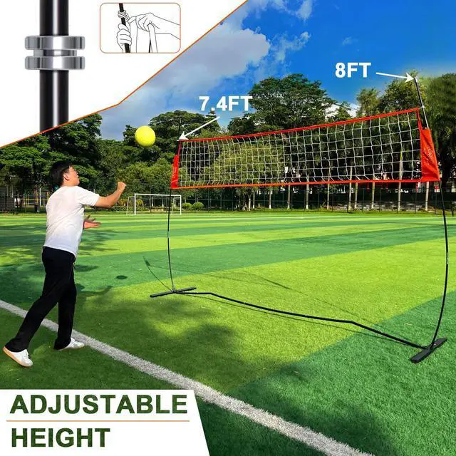 Alt view image 3 of 7 - 12FT/18FT Portable Volleyball Net with Height Adjustable Poles System | Indoor & Outdoor Freestanding Practice Net, PU Volleyball, Carry Bag for Backyard, Beach, All Ages Training, Hitting