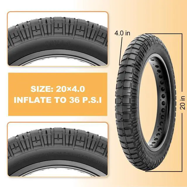 Alt view image 3 of 7 - Ebike Fat Replacement Tire: 20x4.0/20x4.5/20x5.0/26x4.0 Inch Heavy Duty Wear-Resistant Folding Electric Fat Tires, All-Terrain High-Density Bicycle Tires for Street & Trail Riding