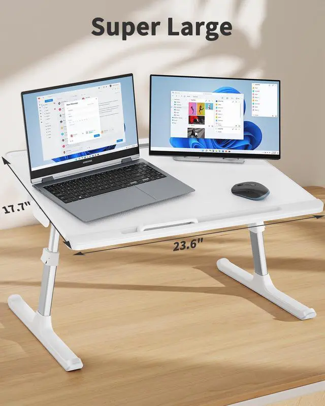 Alt view image 2 of 7 - Laptop Bed Tray Table, Adjustable Bed Desk for Laptop, Foldable Laptop Stand with Storage Drawer for Eating, Working, Writing, Gaming, Drawing (White, X-Large)