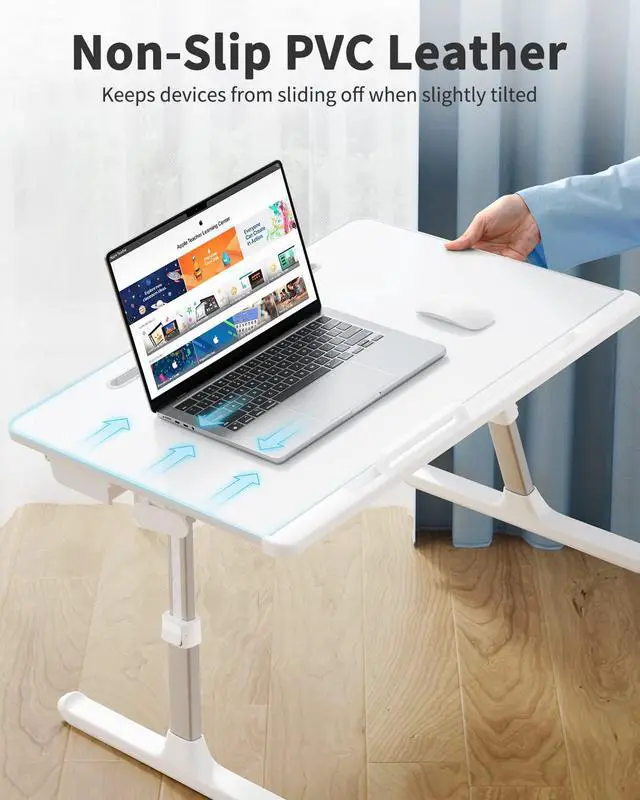 Alt view image 6 of 7 - Laptop Bed Tray Table, Adjustable Bed Desk for Laptop, Foldable Laptop Stand with Storage Drawer for Eating, Working, Writing, Gaming, Drawing (White, X-Large)