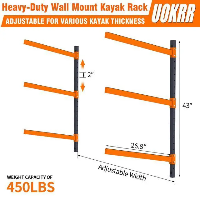 Alt view image 2 of 6 - Kayak Storage Rack, Wall Mount Kayak Racks for Indoor Outdoor Storage, Heavy Duty Adjustable Kayak Rack for Garage, Spacesaver