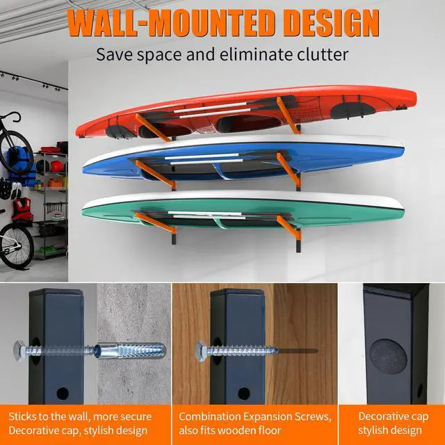 Alt view image 3 of 6 - Kayak Storage Rack, Wall Mount Kayak Racks for Indoor Outdoor Storage, Heavy Duty Adjustable Kayak Rack for Garage, Spacesaver