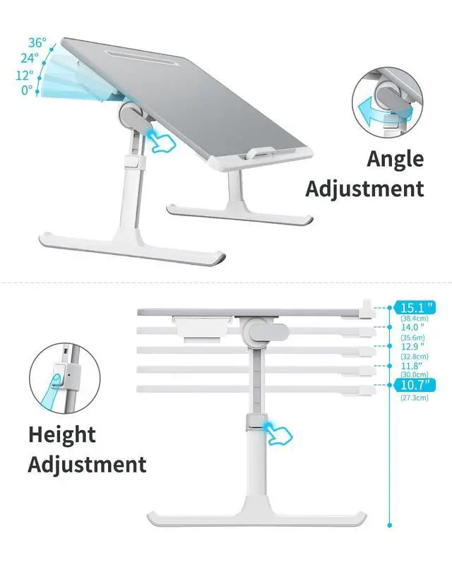 Alt view image 4 of 6 - Laptop tray, 60*45cm Table lap for bed, Multi-purpose Premium Lapdesk, Height Angle adjustable, with Book Stand, Drawer, Tablet slot, for Eating, Working, Writing, Gaming, Drawing (Light Grey)