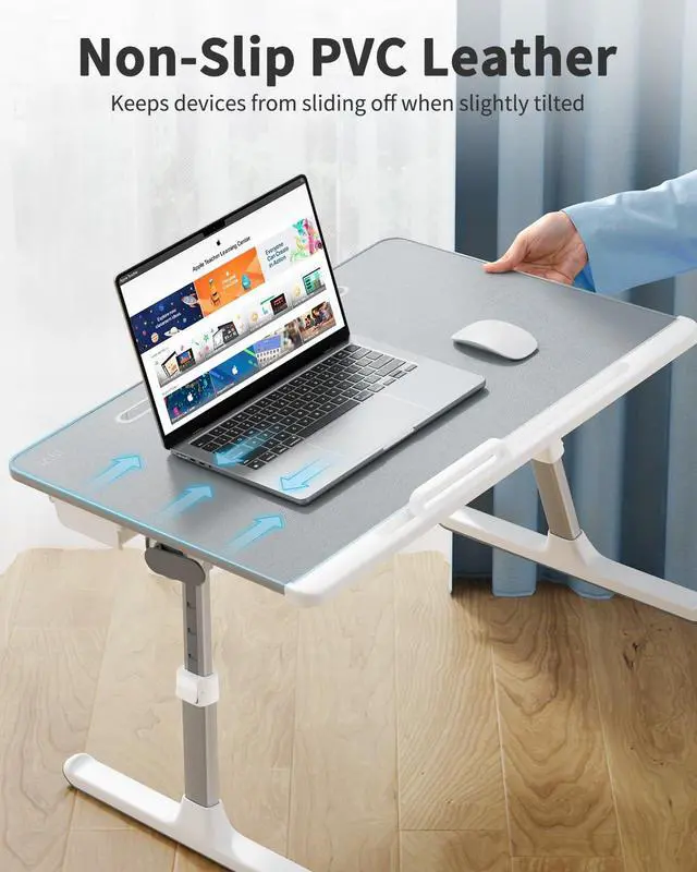 Alt view image 5 of 6 - Laptop tray, 60*45cm Table lap for bed, Multi-purpose Premium Lapdesk, Height Angle adjustable, with Book Stand, Drawer, Tablet slot, for Eating, Working, Writing, Gaming, Drawing (Light Grey)