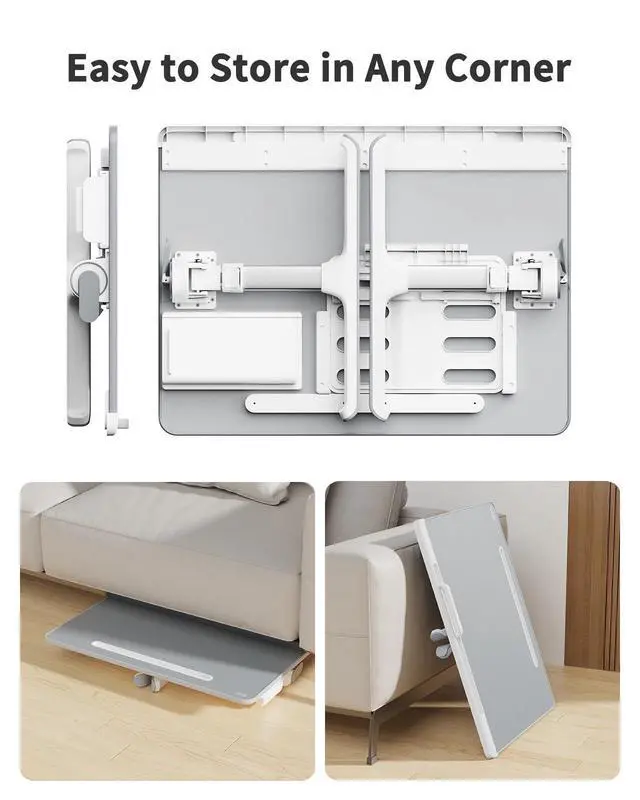 Alt view image 6 of 6 - Laptop tray, 60*45cm Table lap for bed, Multi-purpose Premium Lapdesk, Height Angle adjustable, with Book Stand, Drawer, Tablet slot, for Eating, Working, Writing, Gaming, Drawing (Light Grey)