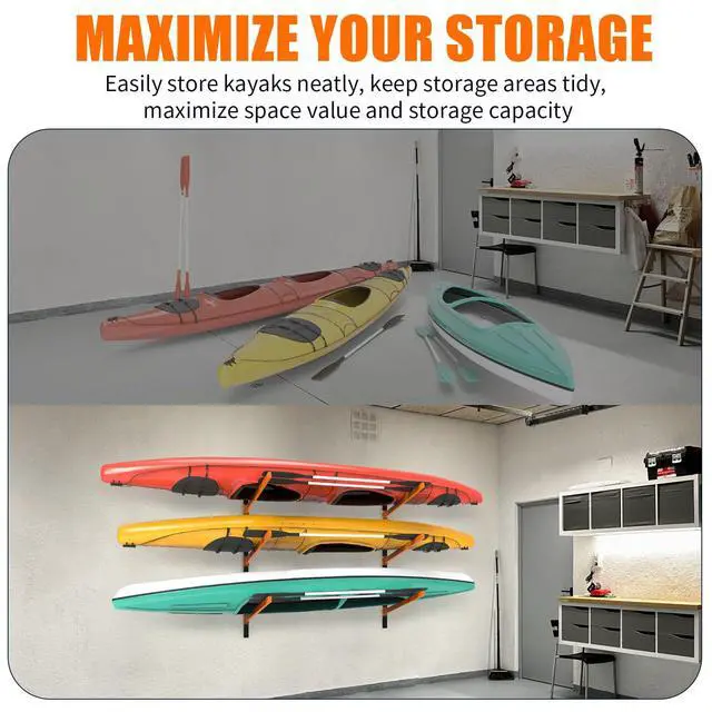Alt view image 6 of 6 - Kayak Storage Rack, Wall Mount Kayak Racks for Indoor Outdoor Storage, Heavy Duty Adjustable Kayak Rack for Garage, Spacesaver