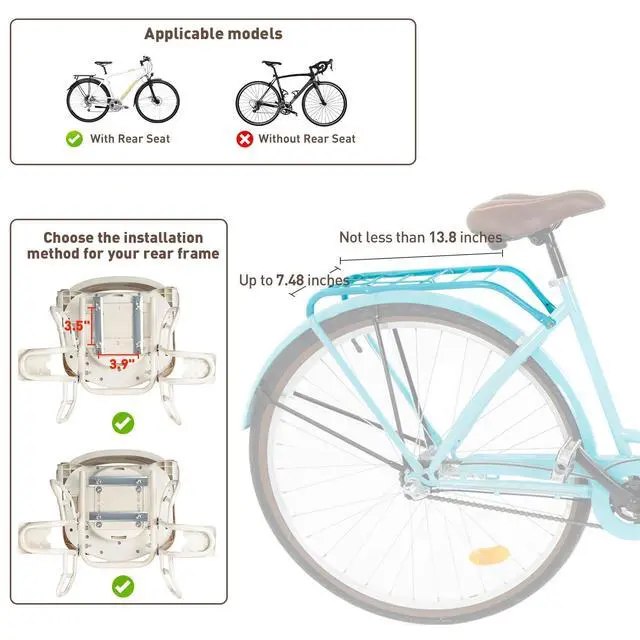 Alt view image 7 of 7 - Kid's Bike seat Rear Child Carrier Bike Chair for Bicycle Kids seat for Children 2~4 Years,Weight 55 lbs