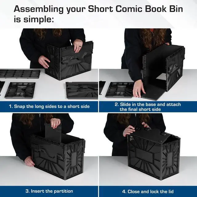 Alt view image 4 of 7 - Short Comic Book Bin | Holds 150 Comics | Stackable Plastic Storage | Acid-Free Organizer | Black, 2 Pack | Comic Book Bin