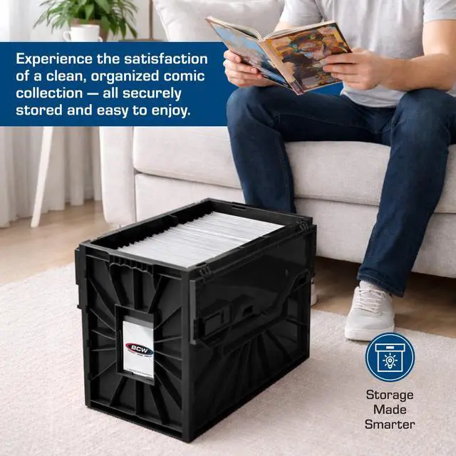 Alt view image 7 of 7 - Short Comic Book Bin | Holds 150 Comics | Stackable Plastic Storage | Acid-Free Organizer | Black, 2 Pack | Comic Book Bin