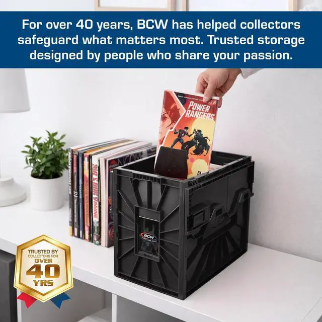 Alt view image 3 of 7 - Short Comic Book Bin | Holds 150 Comics | Stackable Plastic Storage | Acid-Free Organizer | Black, 2 Pack | Comic Book Bin
