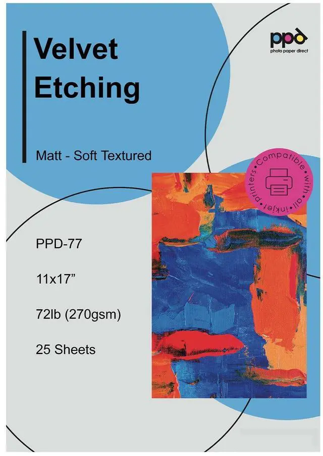 Main image of Watercolor Printer & Printable Fine Art Paper for Inkjet Printer, Textured Giclee Archival Acid Free Paper 11 x 17, Professional Grade, Heavyweight 270 gsm/65 lb (25 Sheets)