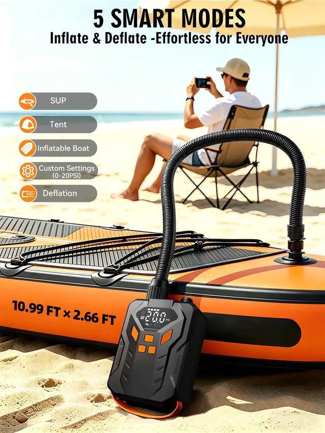 Alt view image 2 of 7 - Electric Paddle Board Pump, High Pressure 20 PSI Rechargeable SUP Pump with Intelligent Dual-Stage Inflation & Deflation, Auto-Off for Surfing Kites, Tents, Boats and Stand Up Paddle Boards