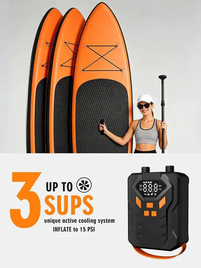 Alt view image 5 of 7 - Electric Paddle Board Pump, High Pressure 20 PSI Rechargeable SUP Pump with Intelligent Dual-Stage Inflation & Deflation, Auto-Off for Surfing Kites, Tents, Boats and Stand Up Paddle Boards