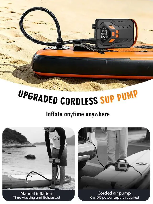 Alt view image 6 of 7 - Electric Paddle Board Pump, High Pressure 20 PSI Rechargeable SUP Pump with Intelligent Dual-Stage Inflation & Deflation, Auto-Off for Surfing Kites, Tents, Boats and Stand Up Paddle Boards