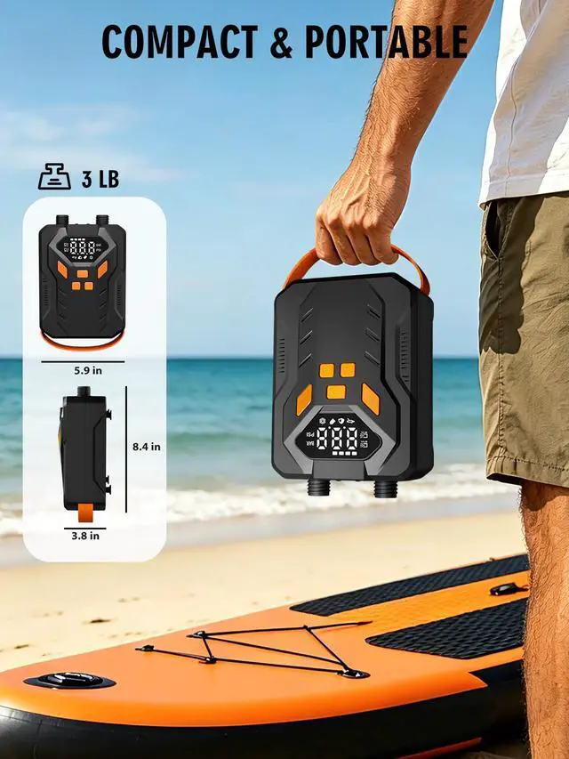 Alt view image 7 of 7 - Electric Paddle Board Pump, High Pressure 20 PSI Rechargeable SUP Pump with Intelligent Dual-Stage Inflation & Deflation, Auto-Off for Surfing Kites, Tents, Boats and Stand Up Paddle Boards
