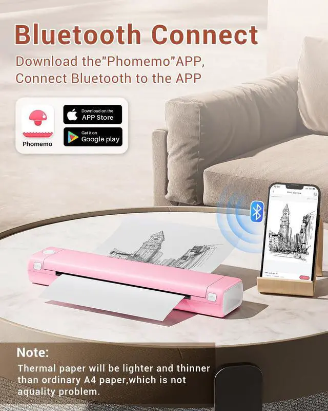 Alt view image 2 of 7 - Portable Printers Wireless for Travel, M08F Thermal Bluetooth Printer Support for 8.5"x11" US Letter, Small Inkless Printer Compatible with iOS, Android, Laptop for Car, Office, Home
