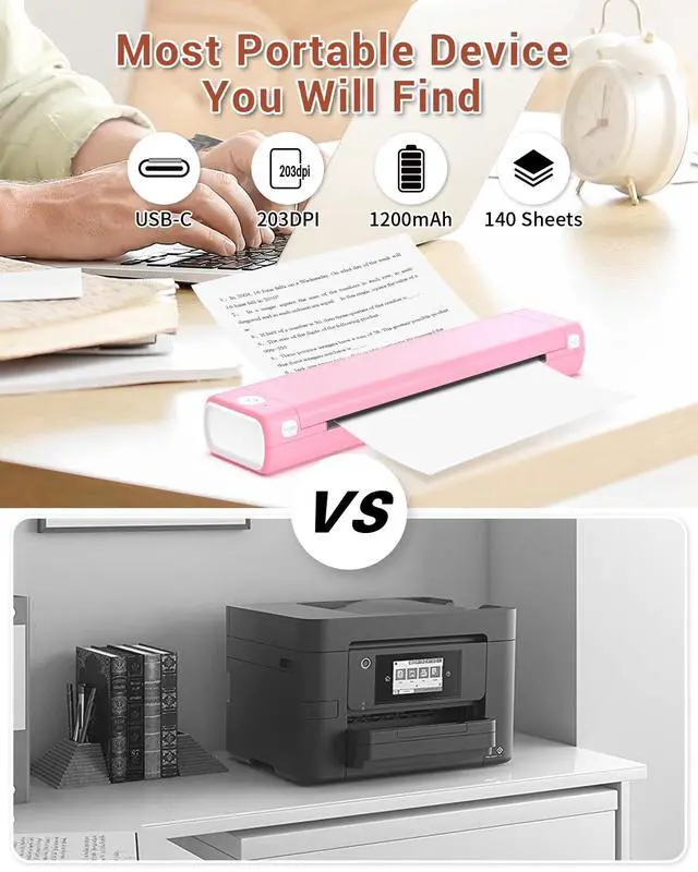 Alt view image 4 of 7 - Portable Printers Wireless for Travel, M08F Thermal Bluetooth Printer Support for 8.5"x11" US Letter, Small Inkless Printer Compatible with iOS, Android, Laptop for Car, Office, Home
