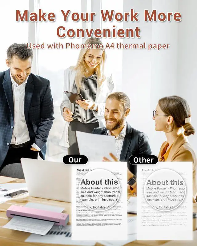 Alt view image 5 of 7 - Portable Printers Wireless for Travel, M08F Thermal Bluetooth Printer Support for 8.5"x11" US Letter, Small Inkless Printer Compatible with iOS, Android, Laptop for Car, Office, Home