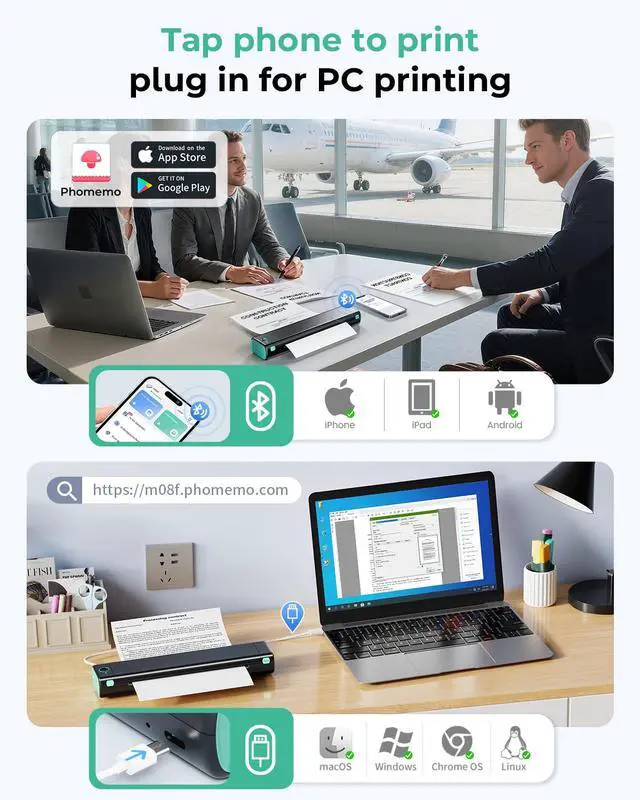 Alt view image 3 of 7 - Portable Printers Wireless for Travel, M08F Thermal Bluetooth Printer Support for 8.5"x11" US Letter, Small Inkless Printer Compatible with iOS, Android, Laptop for Car, Office, Home