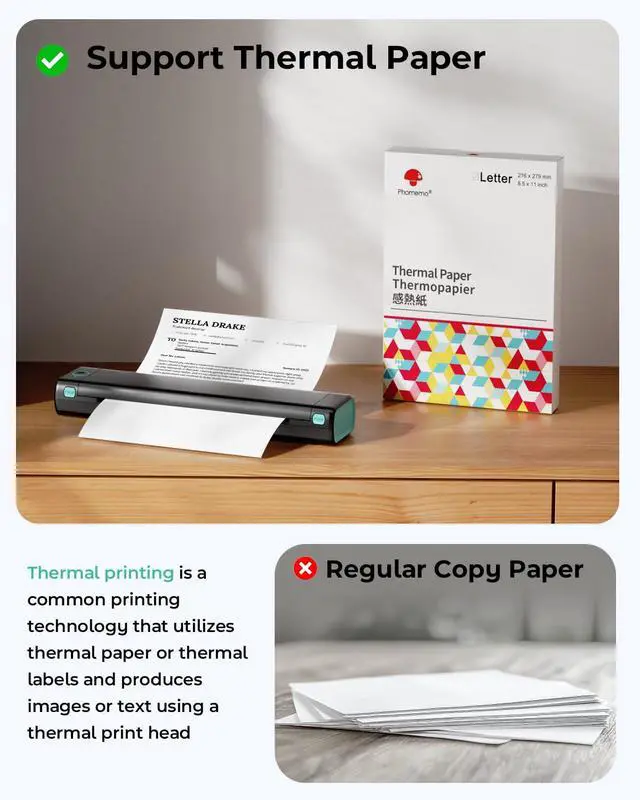 Alt view image 5 of 7 - Portable Printers Wireless for Travel, M08F Thermal Bluetooth Printer Support for 8.5"x11" US Letter, Small Inkless Printer Compatible with iOS, Android, Laptop for Car, Office, Home
