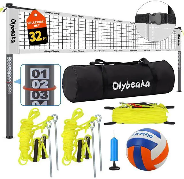 Main image of 20ft / 32ft Portable Outdoor Volleyball Net Set for Backyard Beach Grass with Heavy Duty 1.25" Adjustable Poles, 28-Ply PE Net, PU Volleyball & Pump, Large Storage Bag