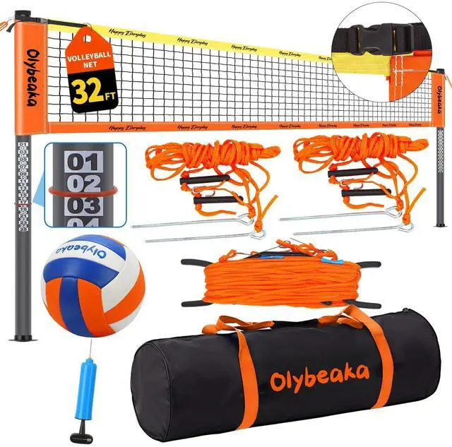 Main image of 20ft / 32ft Portable Outdoor Volleyball Net Set for Backyard Beach Grass with Heavy Duty 1.25" Adjustable Poles, 28-Ply PE Net, PU Volleyball & Pump, Large Storage Bag